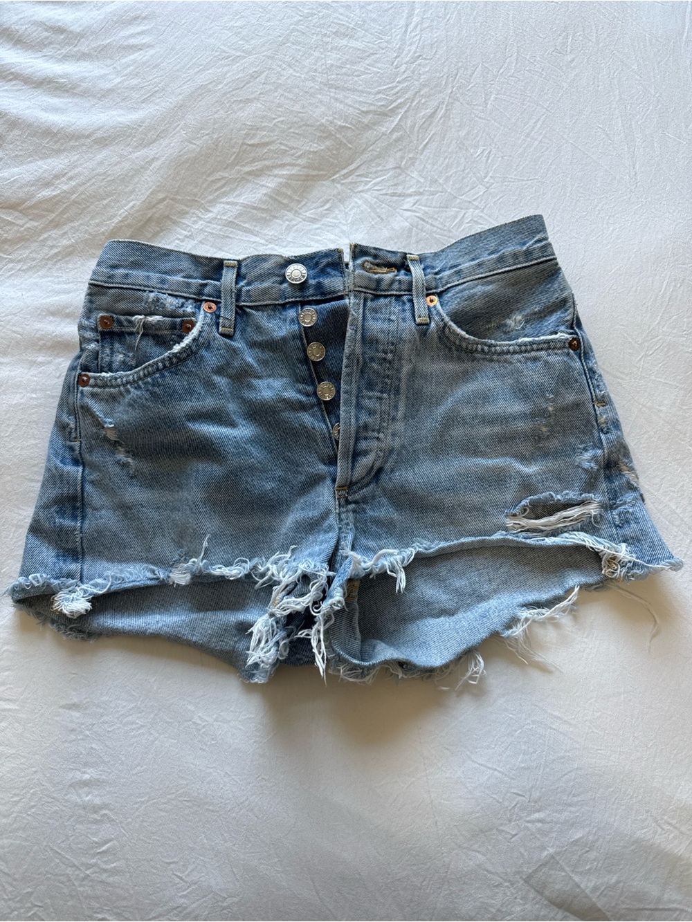AGOLDE Light Blue Distressed Jean Shorts